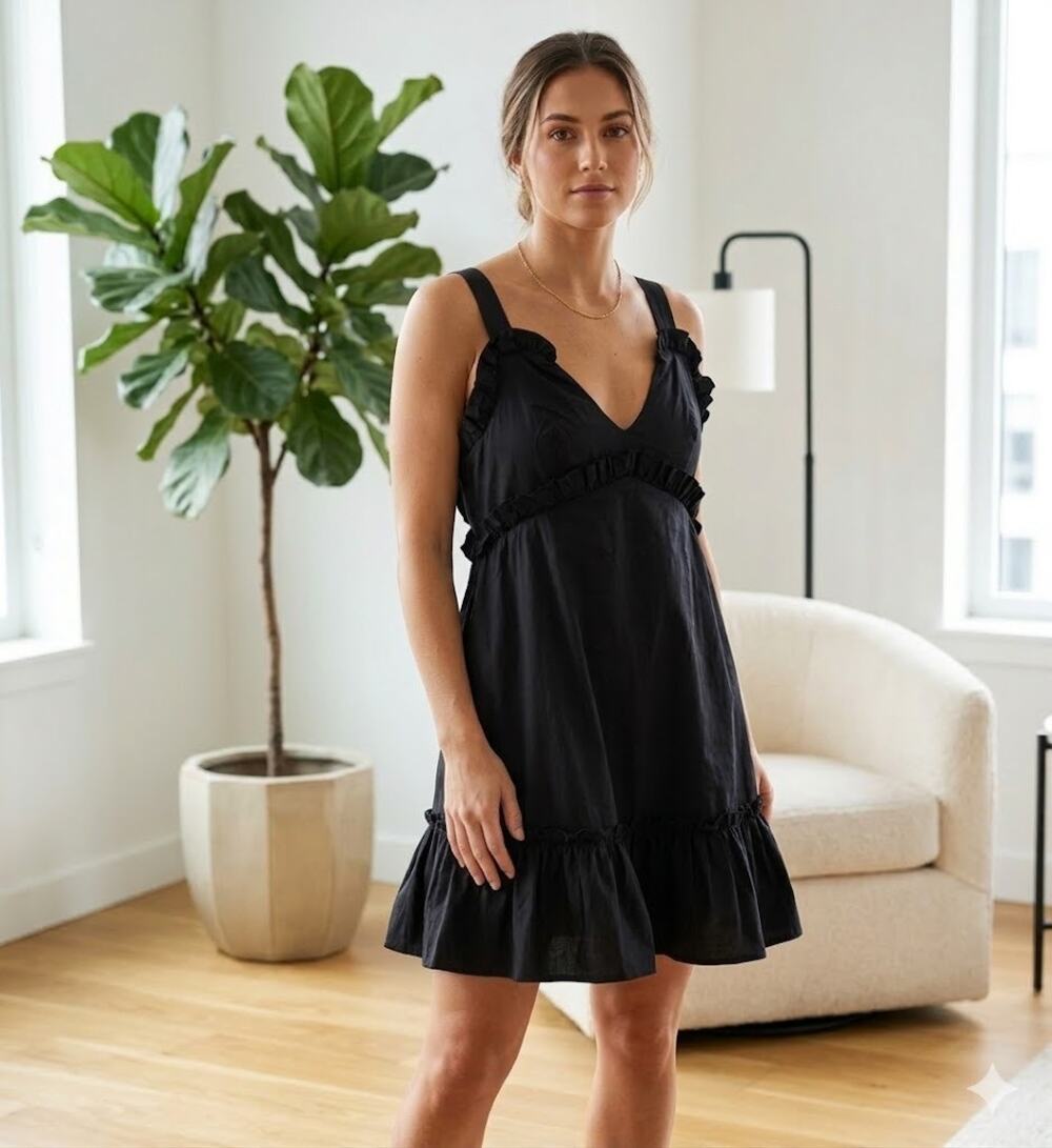 Never A Wallflower Ruffled Sleeveless Mini Dress Black Size XS